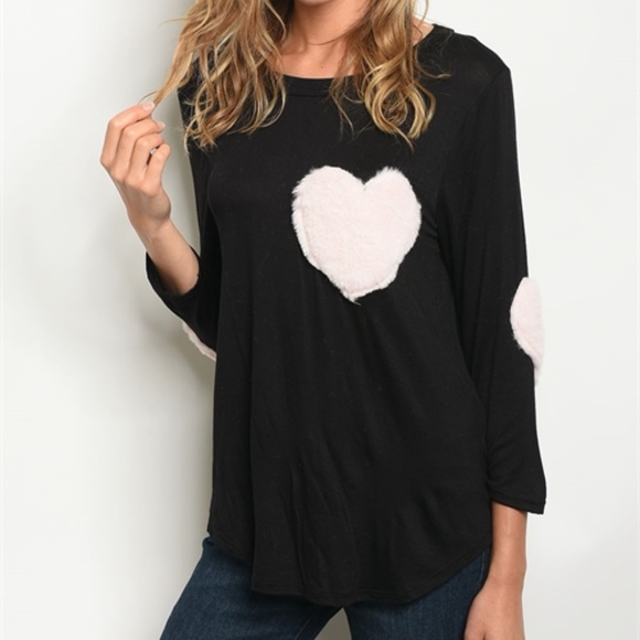 Tops - FAUX FUR HEARTS TOP